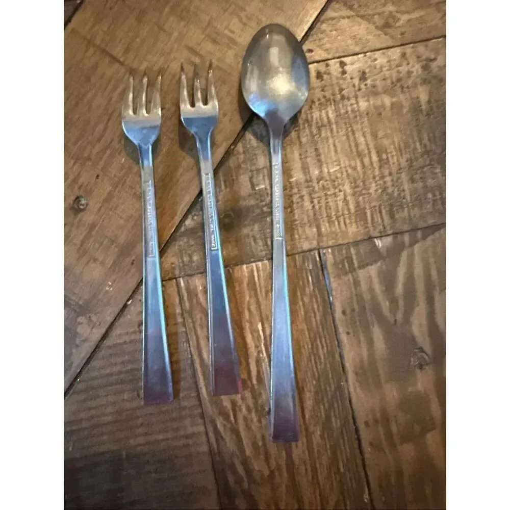 Vintage National Silver Company Appetizer Fork & Spoon Set Of 3 Stainless Steel